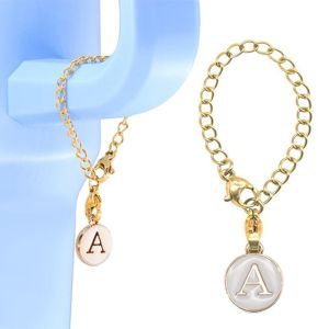LINSBAYWU Initial Name Letter Charm for Cup Personalized White/Black Handle Charm Simple with Buckle Water Cup Handle Chain Cups