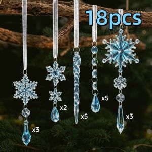 OOC 18pcs Teardrop Shape Christmas Tree Decor Clear Acrylic Sparkling Icicle Decorations Pendant Ice Bars Ornament DIY Christmas Hanging Christmas Trees