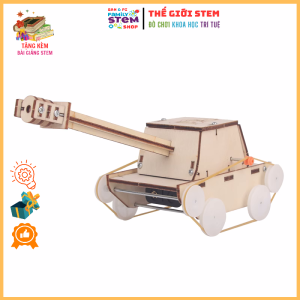 Đồ chơi lắp ráp STEM: Mô hình Xe Tăng chuyển động dây curoa pin AA. Đồ chơi giáo dục khoa học sáng tạo cho bé STEMSANPI