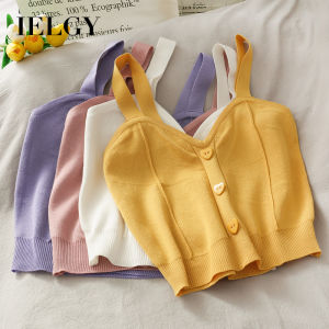 Áo Vest Nữ IELGY Áo Len Mùa Hè Cổ Chữ V Có Dây Đai Một Hàng Khuy