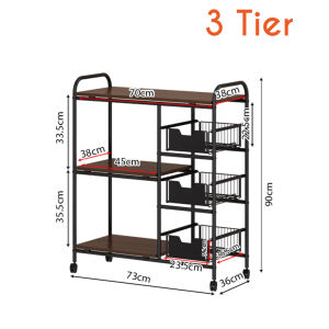 Little Carpenterr Multifunction Powder Coated Metal Kitchen Trolley Rack with Drawer and Wheel Kitchen Drawer Rack