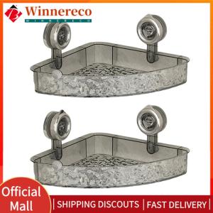【winnereco】Suction Cup Triangular Storage Basket No Drill Shower Organizer Rack Multifunctional Corner Floating Shelf for Bathroom