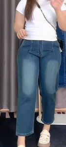 JIAQI กางเกงยีนส์กระบอกตรง การอกกแบบเอวสูง หุ่นดี กางเกงขายาว กางเกง 9ส่วน เหมาะสำหรับเที่ยวและทำงาน S-5XL