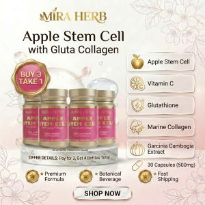 [BUY 3 TAKE 1] Apple Stem Cell 500mg with Gluta Collagen Mira Herb - Whitening Anti-Aging and Immune Boost