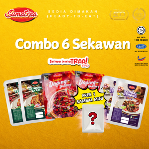 [Ramadhan Berkah Deals] Sumatraa Ready-To-Eat COMBO 6 SEKAWAN + (PERCUMA 1 SAMBAL MINI) | DAGING DENDENG | RENDANG AYAM | SAMBAL KERANG TAHAN LAMA TRAVEL FRIENDLY