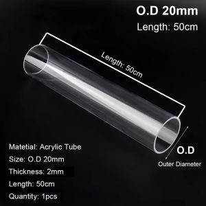 OKKFINE 1Pcs 20/50cm Acrylic Tube O.D 16/20/25/32/40/50mm DIY Pipe Fittings Durable Clear Transparent Fish Tank Pipe Aquarium Supplies