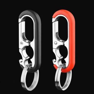 【Pphha】2Pcs Stainless Keychain Hook Steel Buckle Bottle Opener Carabiner Climbing Tool Double Ring Car Fishing Key Ring Accessories