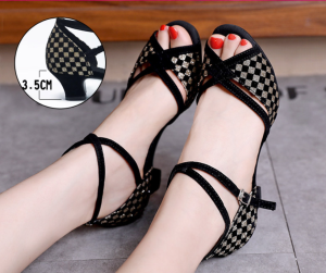 Womens Latin Dance Shoes Mid High Heel Dance Shoes Sandals