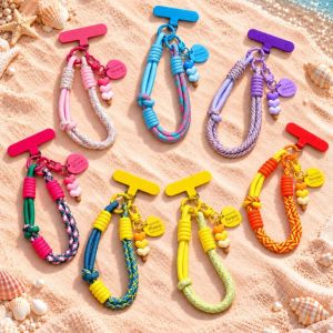 HETU070703. Gradient Heart Beaded Mobile Phone Hanging Rope Heart Pendant Dopamine Colorful Wrist Strap Cute Adjustable Lanyard Card Keychain Men and Women