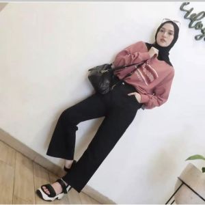 TIFIITY - KULOT JEANS LOVE BORDIR SNOW BLACK / KULOTLOVE