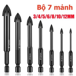 Bộ 5 mũi khoan đa năng chân lục giác 4 cạnh thép đen Nhật khoan sắt khoan kính thủy tinh gạch men đá gốm