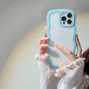 Solid Color Big Wavy Edge Casing For iPhone 11/XR 15 Pro Max 12 13 14 Pro Max iPhone 6 6s Plus 7 Plus 8 Plus SE 2020 XS Max 14 Plus  Premium Ice Cream Big Wave Soft TPU Protective Cover