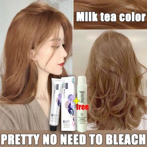 STYLEFIT Hair Color Milk Tea Color Not Stimulate the Scalp Quick Coloring without Irritating the Scalp Hair Soft Portable Hair Dye Set(100ml Hair Dye+100ml Oxidant)