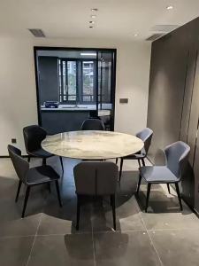 Retractable Stone Plate Dining Table Light Luxury and Simplicity Modern Rotating Square and round Dual-Use Dining Table Household Small Apartment Dining Tables and Chairs Set