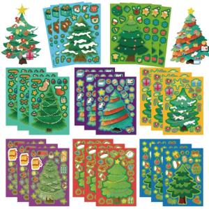 Waterproof Christmas Tree Puzzle Stickers For Tablets 24Pcs Reusable PVC Decals Safe NonToxic Material