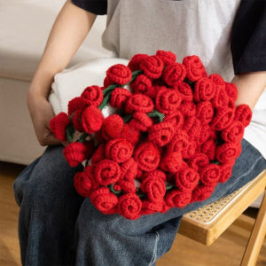 JACIRCLE Rose Bluebell Blanket Finished Knitted Handmade Throw Crochet Flower Bouquet Girlfriend Birthday Gift