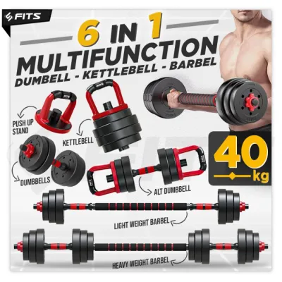 SFIDN FITS 6 in 1 Adjustable 40kg Dumbell Barbel Dumbbell Barbell Set