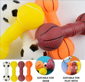 18.5cm/pcs Squeaky Pet Dog Chew Barbell Toys Basketball Football Toys For Puppy Toothbrush Cleaning Teeth Dog Molar Toys Pet Accessories