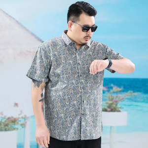 60-175KG Men Plus Size Loose Collar Short Sleeve Tops Man Casual Big Size Beach Hawaii Paisley Printed Button Shirt