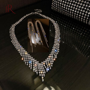 Frascati New Fashion Exquisite Long Tassel Zircon Drop Earrings Necklace For Women Geometric Party Wedding Luxury Jewelry Set Gift