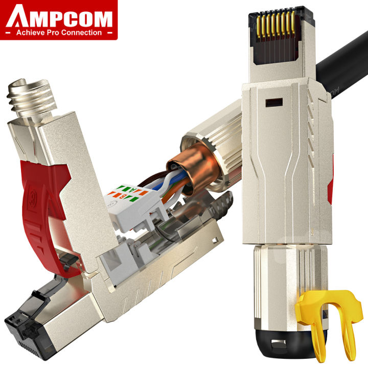AMPCOM CAT8 RJ45 Connector, RJ45 Metal Tool-Free Easy Termination ...