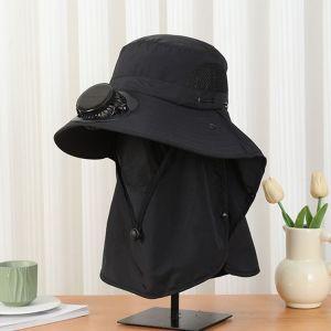 หมวกพัดลมพลังงานแสงอาทิตย์ UPF50+ หมวกกันแดด หมวกปีกใหญ่ ถอดออกได้ ป้องกันความร้อนและป้องกันรังสียูวี