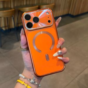 Luxury Plating Laser Bumper For Magsafe Phone Case For iPhone 17 16 15 14 13 Pro Max Frosted Full Frame Non-Slip Magnetic Cover