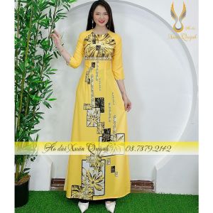 Áo Dài Lụa Habutai Truyền Thống Hoạ Tiết Hoa Khối Trape Vàng K73 - Áo Dài Xuân Quỳnh