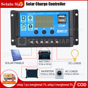 ( COD Dalam Stok ) Solar Charge Controller LCD LED Display Solar Cell PWM 12V 24V 10A 30A USB Panel Tenaga LCD Kecerdasan Auto Mengatur Solar Kontroler Pengisi Daya Baterai