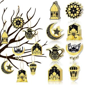 LUXURYLYN 8Pcs/Set Mubarak Ramadan Ornaments Ramadan Kareem Castle Moon Stars Eid Swirls Banner Ramadan Hanging Spirals Party Supplies