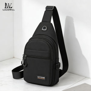 LouisWill Mens Chest Bag Waterproof Multi-compartment Outdoor Travel Shoulder bag Casual Cross Body Bag Earphone Hole Design for College Student