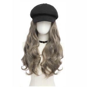 FOUNDTWO 22-Inch Detachable Octagonal Cap Wig Hairpiece Fluffy Long Curly Synthetic Full Wig Casual High-Temperature Fiber Large Wave Painter Hat Wig Ladies Girl