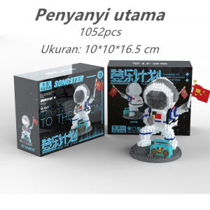Mainan Building Blocks Glowing Violin Astronaut Spaceman 4 pcs Band Kombinasi Space Moon Mainan Edukasi DIY Untuk Anak-anak