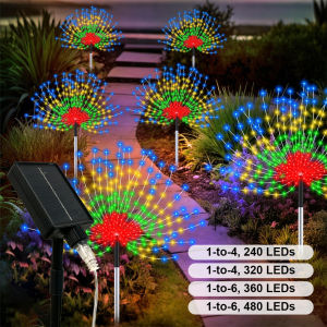 Solar Fireworks Lights Outdoor IP65 Waterproof Garden Yard Decor Pathway Landscape Fairy Lighting Eight Modes High Brightness Flexible Copper Wire LED Starburst Light