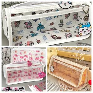 VERMILL Triangular Base Labubu Pen Bag Loopy/Labubu/Butter Bear Waterproof Stationery Storage Bag Portable Transparent Pencil Case Gift