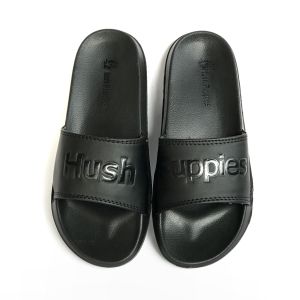 Sandal Selop Pria Wanita Full Hitam BIG TEXT Bahan Ringan Empuk