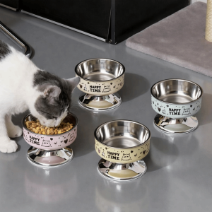 JPTD Stainless Steel Pet High Foot Bowl Large Capacity Cartoon Elevated Cat Bowl Multi-functional Detachable Pet Drinking Feeder for Dogs Cats