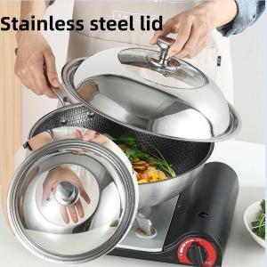 32/34cm Stainless Steel Pot Lid Thickened Visual Tempered Glass Household Can Stand Frying Pan Lid