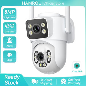 Hamrol 4K 8MP WiFi PTZ Camera Dual Lens With Dual Screen IP Camera Ai Auto Tracking Human Detection Outdoor Wireless CCTV Security Camera iCsee APP