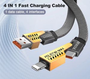 All in One 4 in 1 65W Fast Charging Cable Type C to C Lightning Multi Cable Nylon Braided Durable Travel Cable