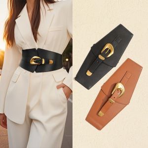 SKJK Spicy Girl PU Leather Corset Solid Color Elastic Wide Belt Fashion Waistband Western Cowboy Belt Ladies