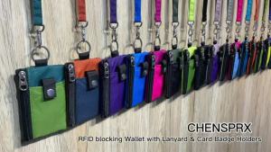FCMinimalist RFID Blocking Small Wallet with ID Badge Window Waterproof Zipper Cases Pouch and Lanyard Keychain for Cards Cash Coin Travel Women and Men