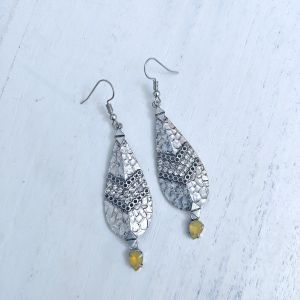 Ready Stock SG - Silver Bohemian Leaf Statement Earrings Modern Sleek Classic Minimalistic Earrings