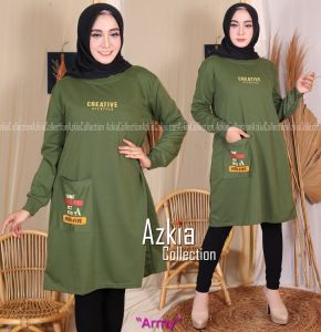 TUNIK KAOS WANITA BABYTERRY\n Apa Itu Tunik Kaos Wanita BabyTerry?\nTunik Kaos Wanita BabyTerry adalah pakaian atasan yang terbuat dari bahan BabyTerry tebal, tidak nerawang, dan memiliki model kantong 1 depan. Desainnya sederhana namun elegan, cocok untuk berbagai acara sehari-hari. Motif/gambar sablon pada tunik ini random, tetapi warna dan model tetap sama.
