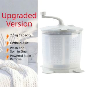 BINGY Portable Manual Mini Washing Machine Top Loading 2-2.5KG Capacity Hand-operated Sock Washer Durable Thickened Drum Hand Crank Washing Machine for Home