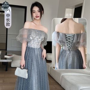 【Best value for money】 Recoal Dusty Blue Tulle Bridesmaid Gown 2022 Wedding Bridesmaid Dresses Long for Women Prom Banquet Dress