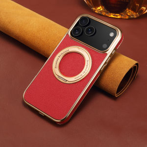 new Luxury Magnetic Ring Stand Genuine Leather Magsafe Case for iPhone 17 Pro Max 14 15 16 Pro 17 Air Plating Wireless Charging Case hot