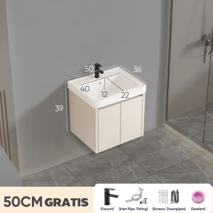 ⚡FLASH⚡50cm Cream Aluminum Bathroom Sinks Cabinet Basin Set Ceramic Lavatory Sink with Mirror Fcuacet奶白色浴室柜带水槽浴室镜柜