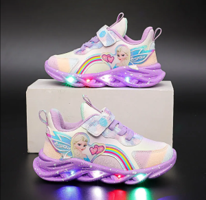 MOSBO Sepatu Anak Sekolah Perempuan Umur 1-7 Tahun LED Bahan Suede & Anti Slip Impor Motif ELSA