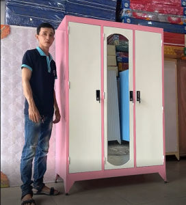 Tủ quần áo sắt 3 cửa ngang 1m2 cao 1m8 màu xanh dương trắng